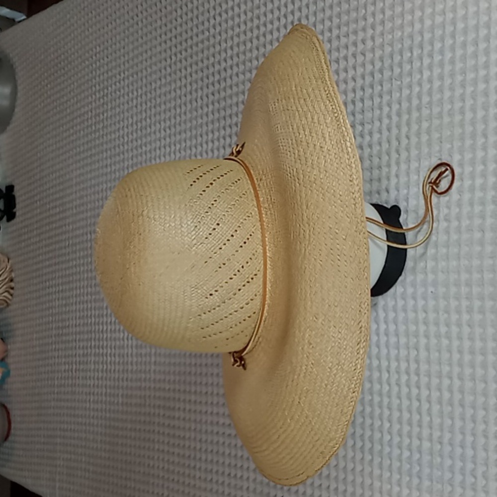 S.F Green San Francisco Tan Natural Straw Snap Brim Hat With Leather Cord Strap - Picture 3 of 13